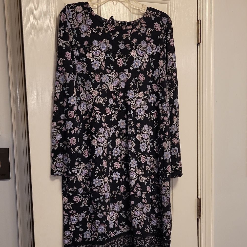 Like New J. Jill Black and Purple Floral Long Sleeve Dress